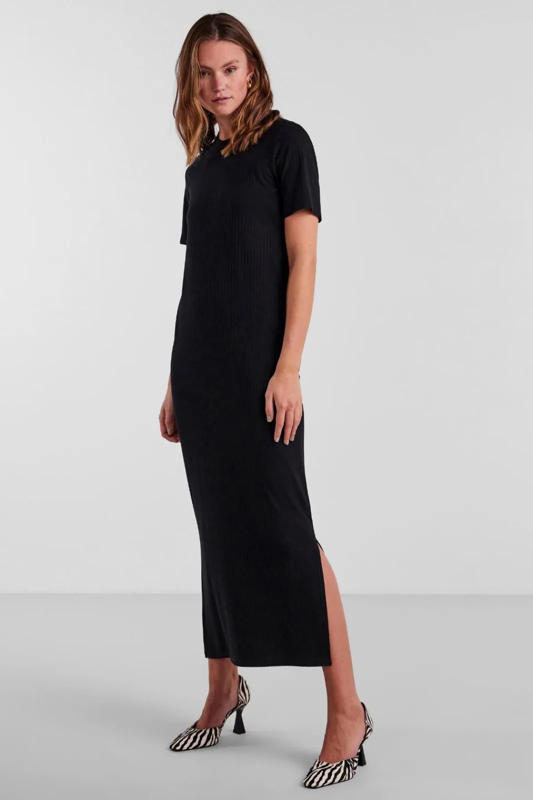 Online Pieces Pckylie Ss O-Neck Ankle Dress Black