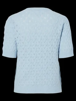 Sale Pieces Pclelou Ss O-Neck Knit 4941340 Cashmere Blue Melange
