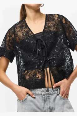Outlet Pieces Pclouise 2/4 V-Neck Tie Top 5042915 Black