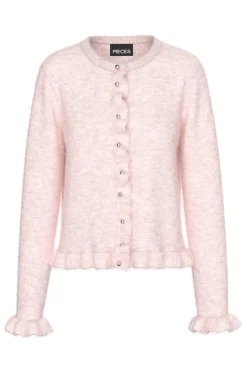 Discount Pieces Pclydia Ls Frill Knit Cardigan Fsy 5009994 Roseate Spoonbill