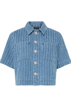 Best Pieces Pcmalba Ss Denim Shirt 4847929 Medium Blue Denim Washed