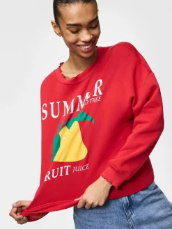 Best Pieces Pcmaliah Ls Print Sweat 4829581 True Red Mango