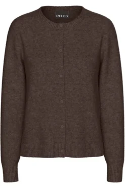 New Pieces Pcmalou Ls Knit Cardigan 4864700 Hot Fudge Melange
