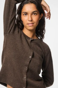 New Pieces Pcmalou Ls Knit Cardigan 4864700 Hot Fudge Melange