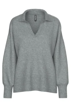 Outlet Pieces Pcmalou Ls Polo Knit 4793872 Medium Grey Melange