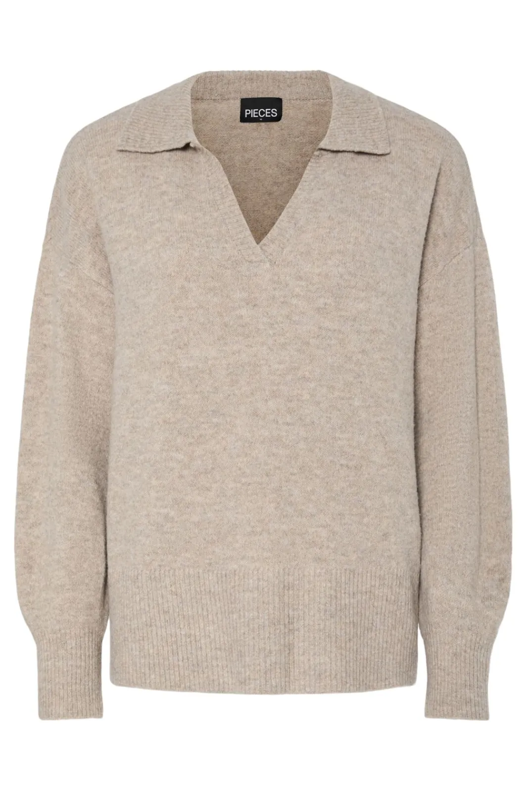 Clearance Pieces Pcmalou Ls Polo Knit 4793870 Taupe Gray Melange
