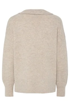 Clearance Pieces Pcmalou Ls Polo Knit 4793870 Taupe Gray Melange