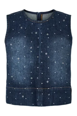 Online Pieces Pcmerle Sl O-Neck Denim Top Fsy Pp 5036181 Dark Blue Denim