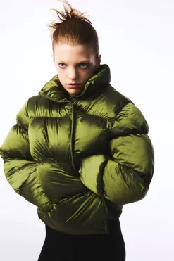 Clearance Pieces Pcmilla Shiny Puffer Jacket W. Hood 4880204 Military Olive