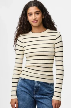 Clearance Pieces Pcmira New Ls O-Neck Knit 4803154 Birch Black Narrow