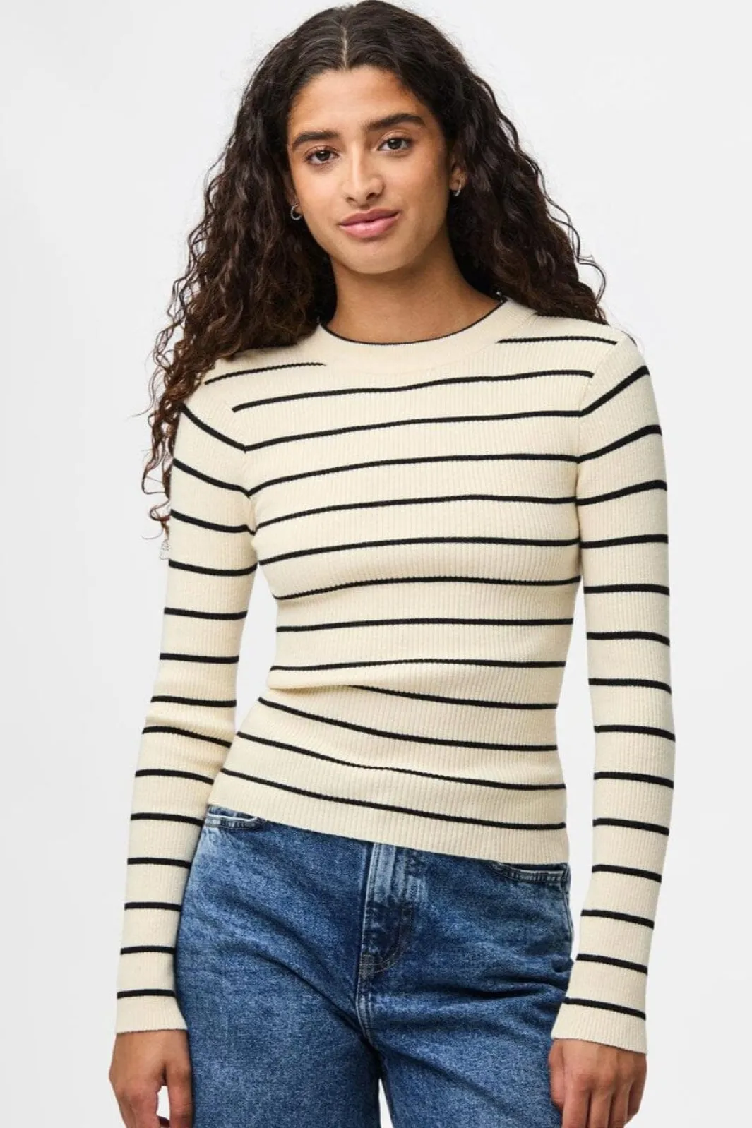 Clearance Pieces Pcmira New Ls O-Neck Knit 4803154 Birch Black Narrow