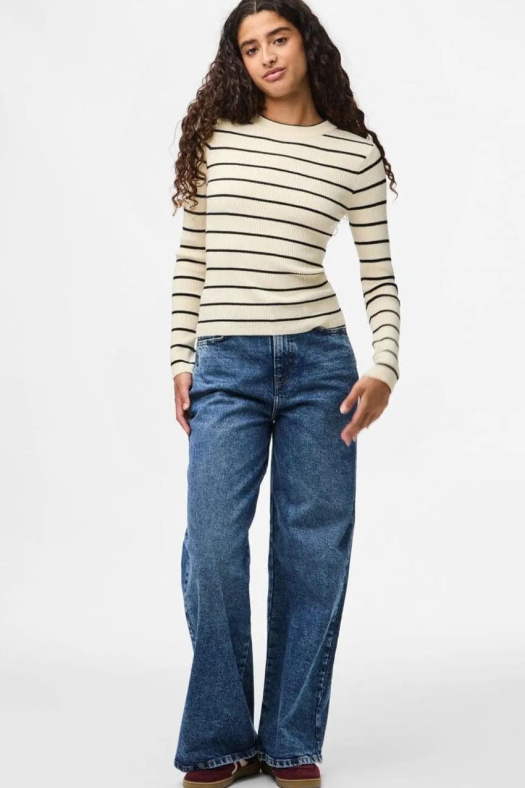 Clearance Pieces Pcmira New Ls O-Neck Knit 4803154 Birch Black Narrow