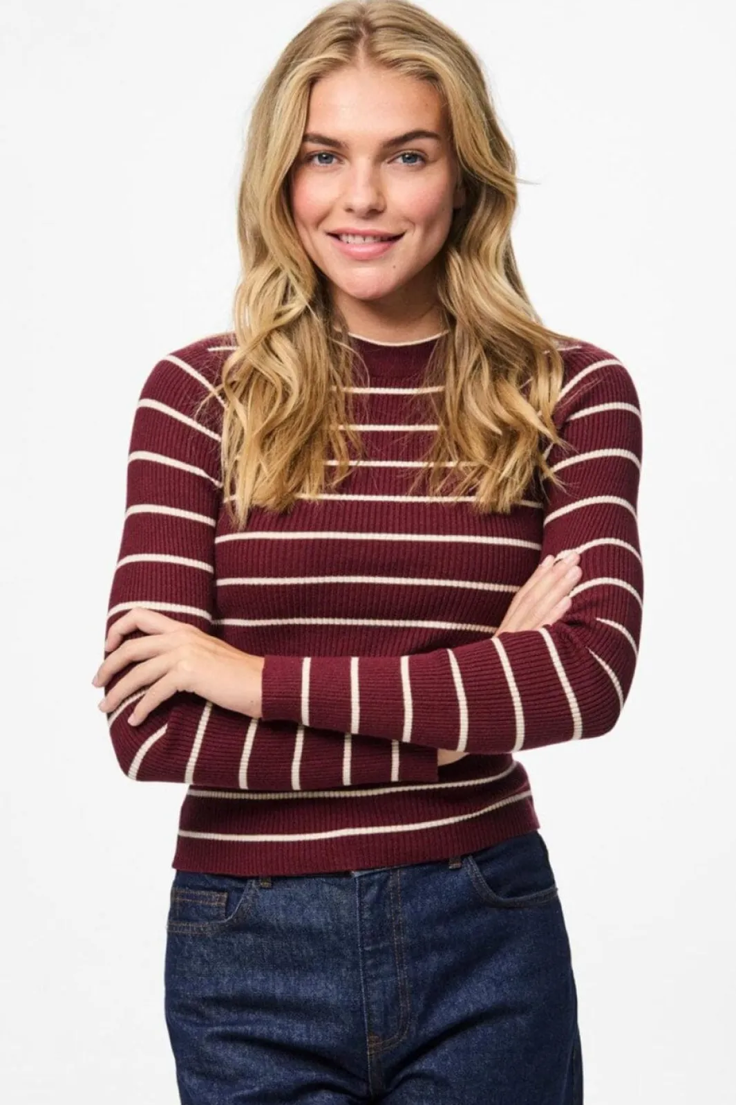 Pieces Pcmira New Ls O-Neck Knit 4803165 Tawny Port Birch Narrow