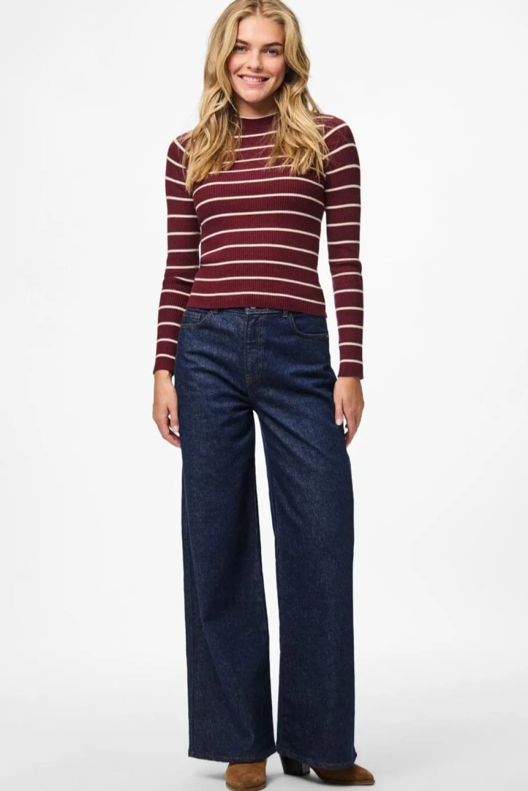 Pieces Pcmira New Ls O-Neck Knit 4803165 Tawny Port Birch Narrow