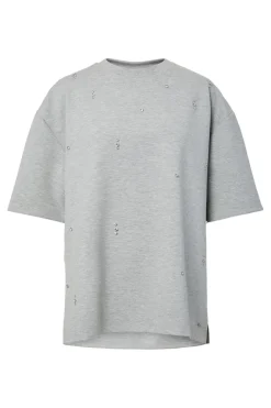 Online Pieces Pcmuna Ss Oversize Detail Tee 4993133 Medium Grey Melange Rhinestone