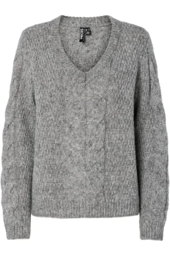 Discount Pieces Pcnina Ls V-Neck Knit 4799696 Medium Grey Melange