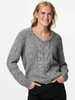 Discount Pieces Pcnina Ls V-Neck Knit 4799696 Medium Grey Melange
