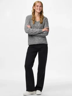 Discount Pieces Pcnina Ls V-Neck Knit 4799696 Medium Grey Melange