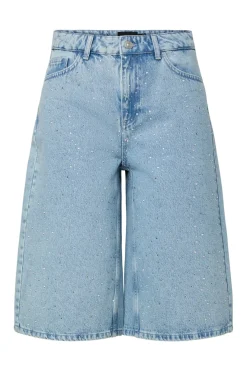 New Pieces Pcnoel Denim Jorts Pp 4936543 Light Blue Denim Rhine Stones