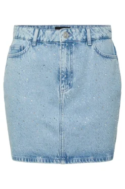 New Pieces Pcnoel Short Denim Skirt Pp 4936544 Light Blue Denim Rhine Stones
