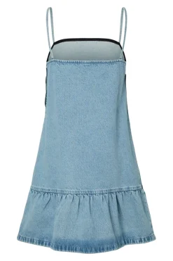 Discount Pieces Pcnoel Short Slip Denim Dress Fsy 4936547 Light Blue Denim Rhine Stones