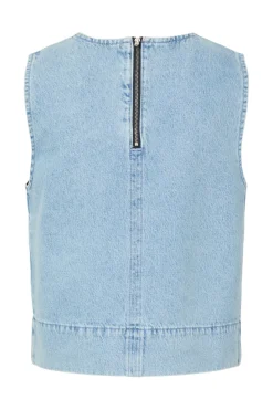 New Pieces Pcnoel Sl O-Neck Denim Top Fsy 4936548 Light Blue Denim Rhine Stones