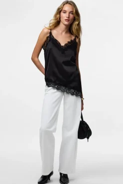 Online Pieces Pcnomi Strap Satin Lace Top 5072977 Black