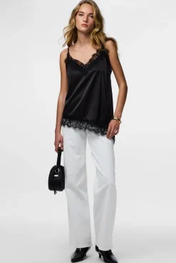 Online Pieces Pcnomi Strap Satin Lace Top 5072977 Black