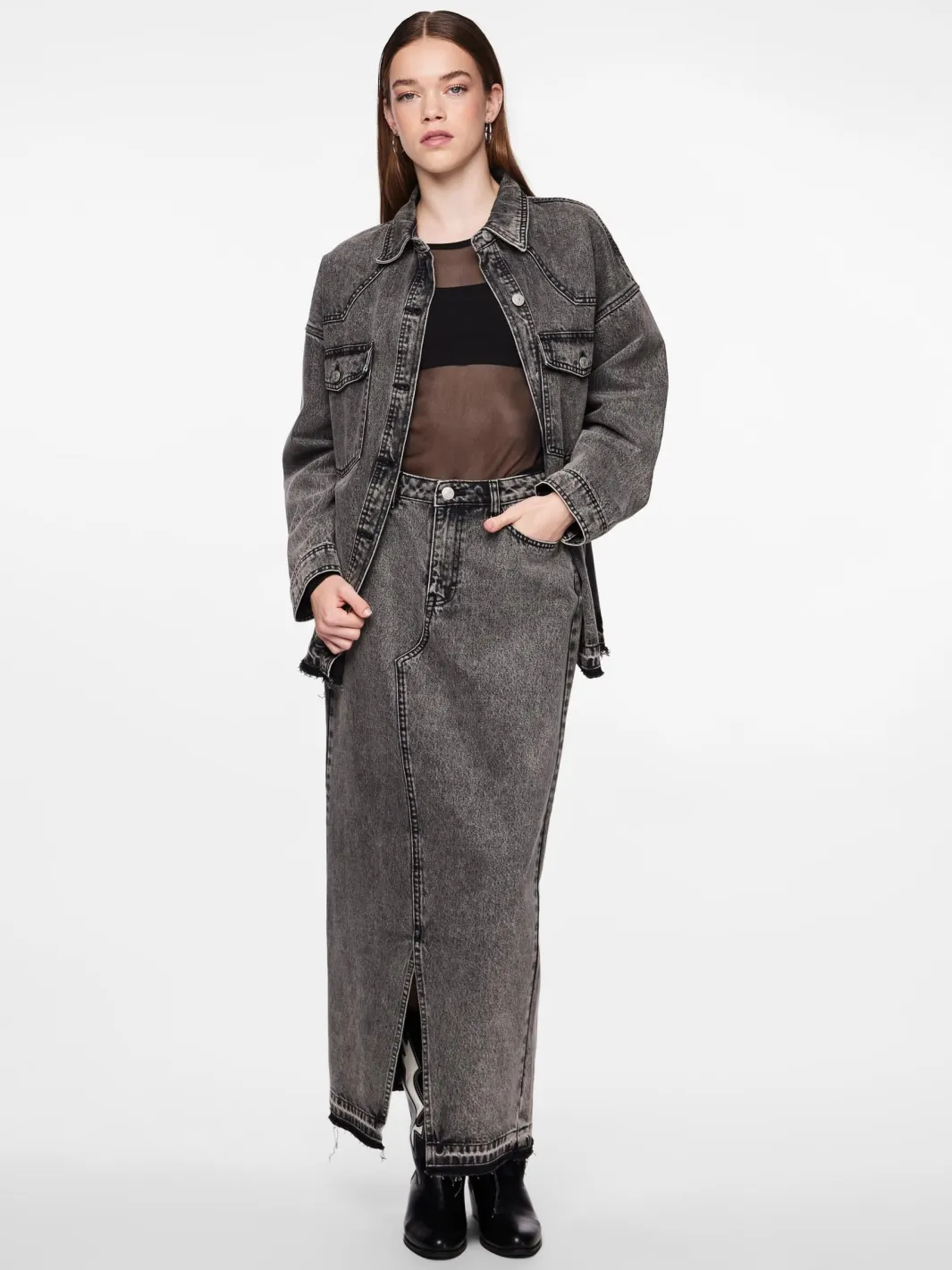 Pieces Pcnora Ankle Skirt 4499395 Grey Denim