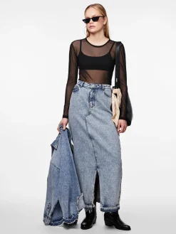 Clearance Pieces Pcnora Ankle Skirt 4499392 Medium Blue Denim