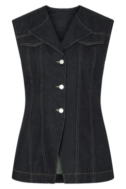 Outlet Pieces Pcnua Sl Fitted Denim Vest Fsy 4843898 Indigo