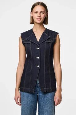 Outlet Pieces Pcnua Sl Fitted Denim Vest Fsy 4843898 Indigo