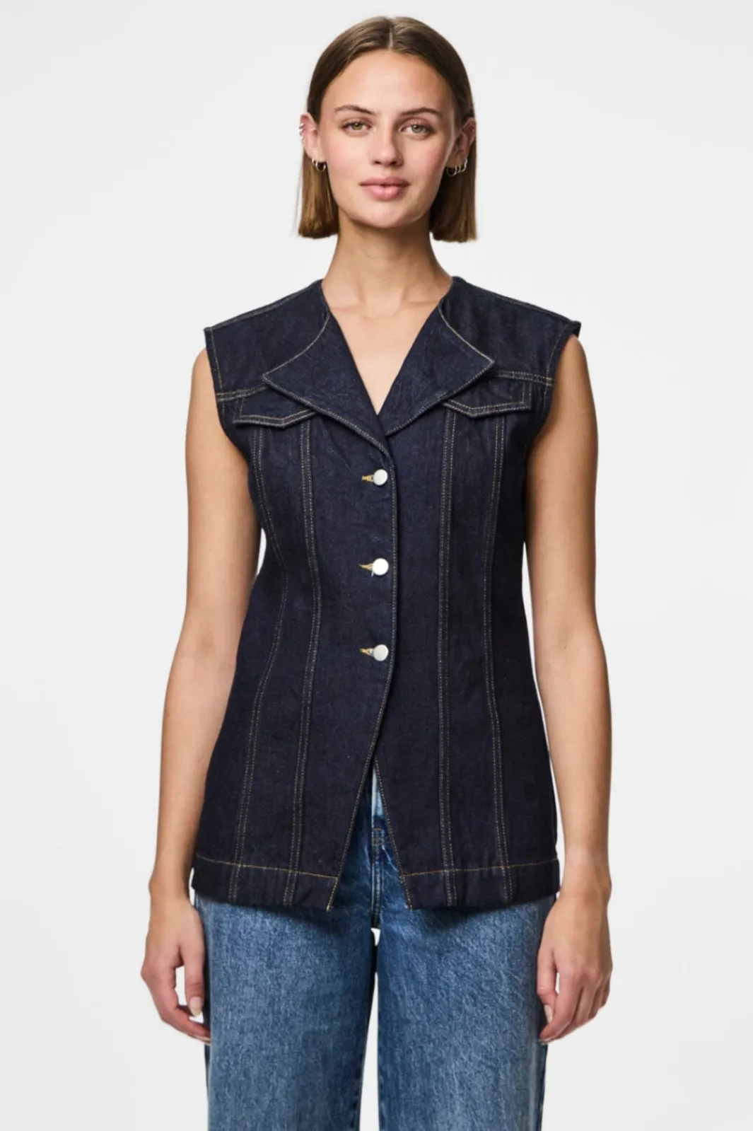 Outlet Pieces Pcnua Sl Fitted Denim Vest Fsy 4843898 Indigo