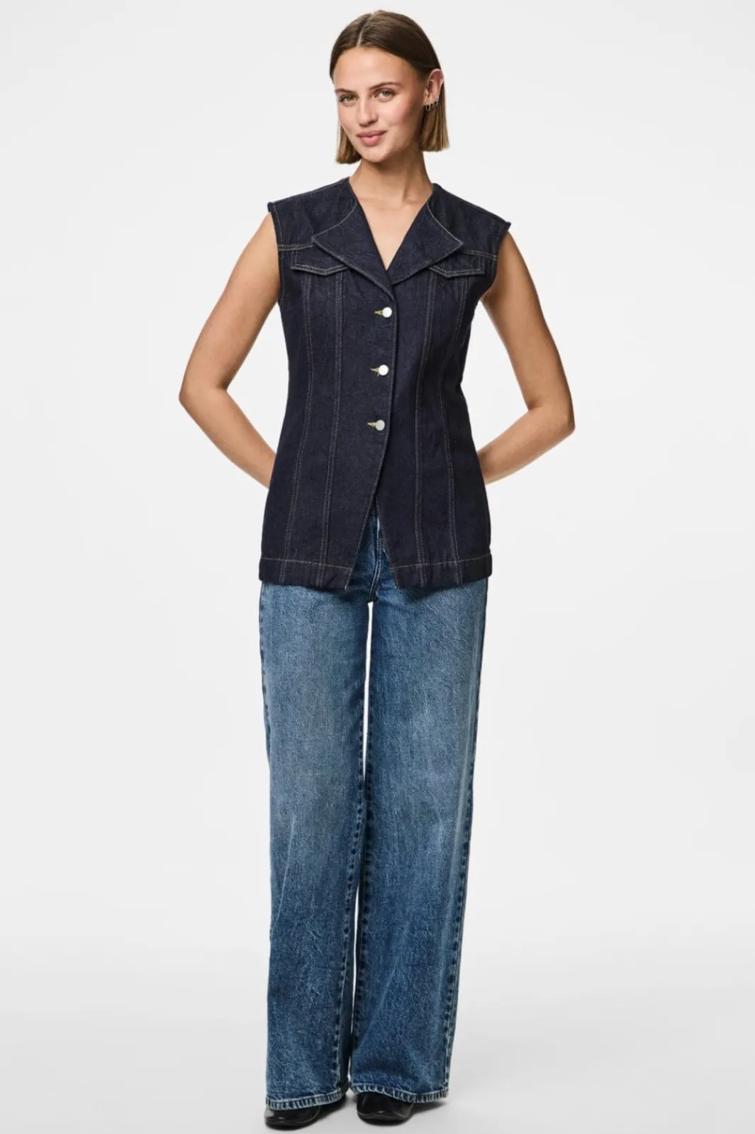 Outlet Pieces Pcnua Sl Fitted Denim Vest Fsy 4843898 Indigo