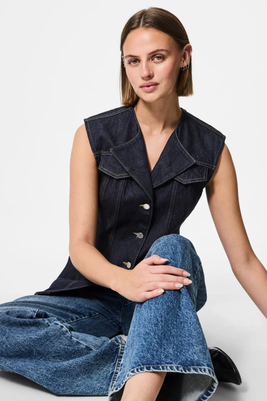 Outlet Pieces Pcnua Sl Fitted Denim Vest Fsy 4843898 Indigo