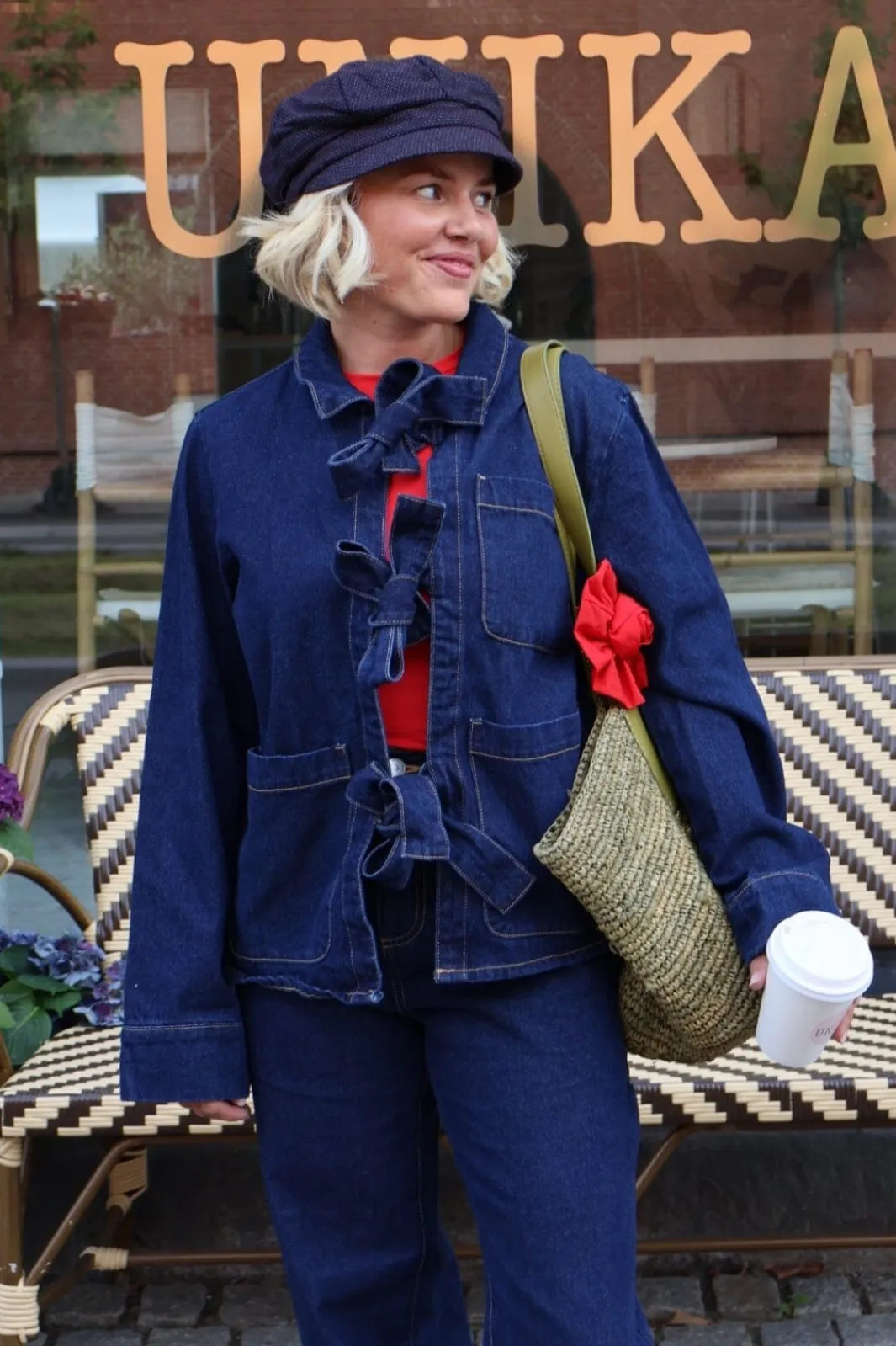 Best Pieces Pcofelia Ls Bow Denim Shirt Fsy 4748763 Medium Blue Denim Black Satin Bow