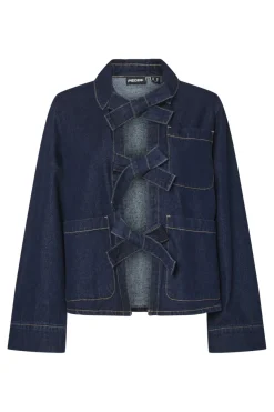 Best Pieces Pcofelia Ls Bow Denim Shirt Fsy 4748763 Medium Blue Denim Black Satin Bow