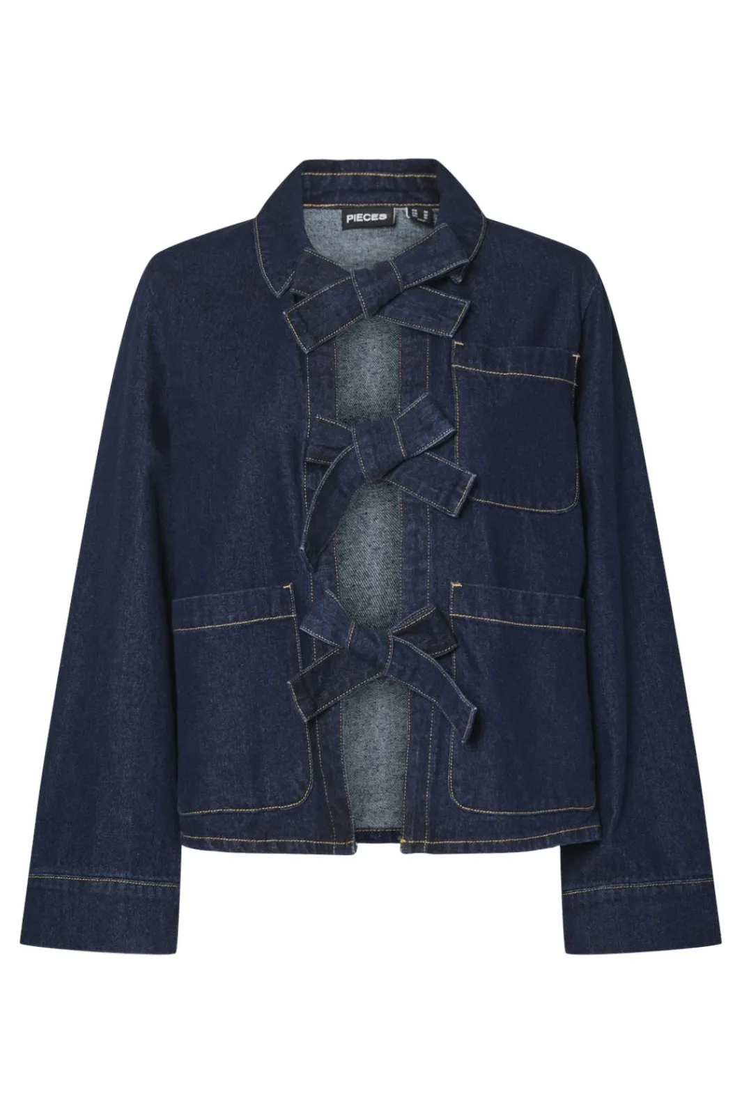 Best Pieces Pcofelia Ls Bow Denim Shirt Fsy 4748763 Medium Blue Denim Black Satin Bow