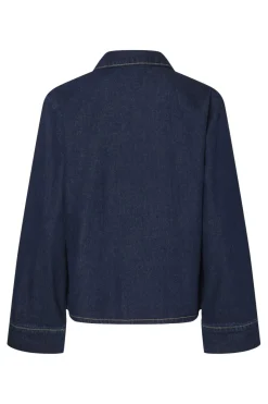 Best Pieces Pcofelia Ls Bow Denim Shirt Fsy 4748763 Medium Blue Denim Black Satin Bow