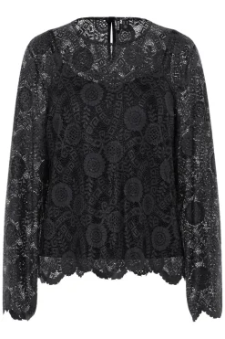 Clearance Pieces Pcolline Ls Lace O-Neck Top 4802666 Black