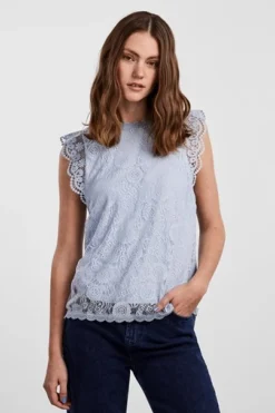 Online Pieces Pcolline Sl Lace Top 3861682 Kentucky Blue