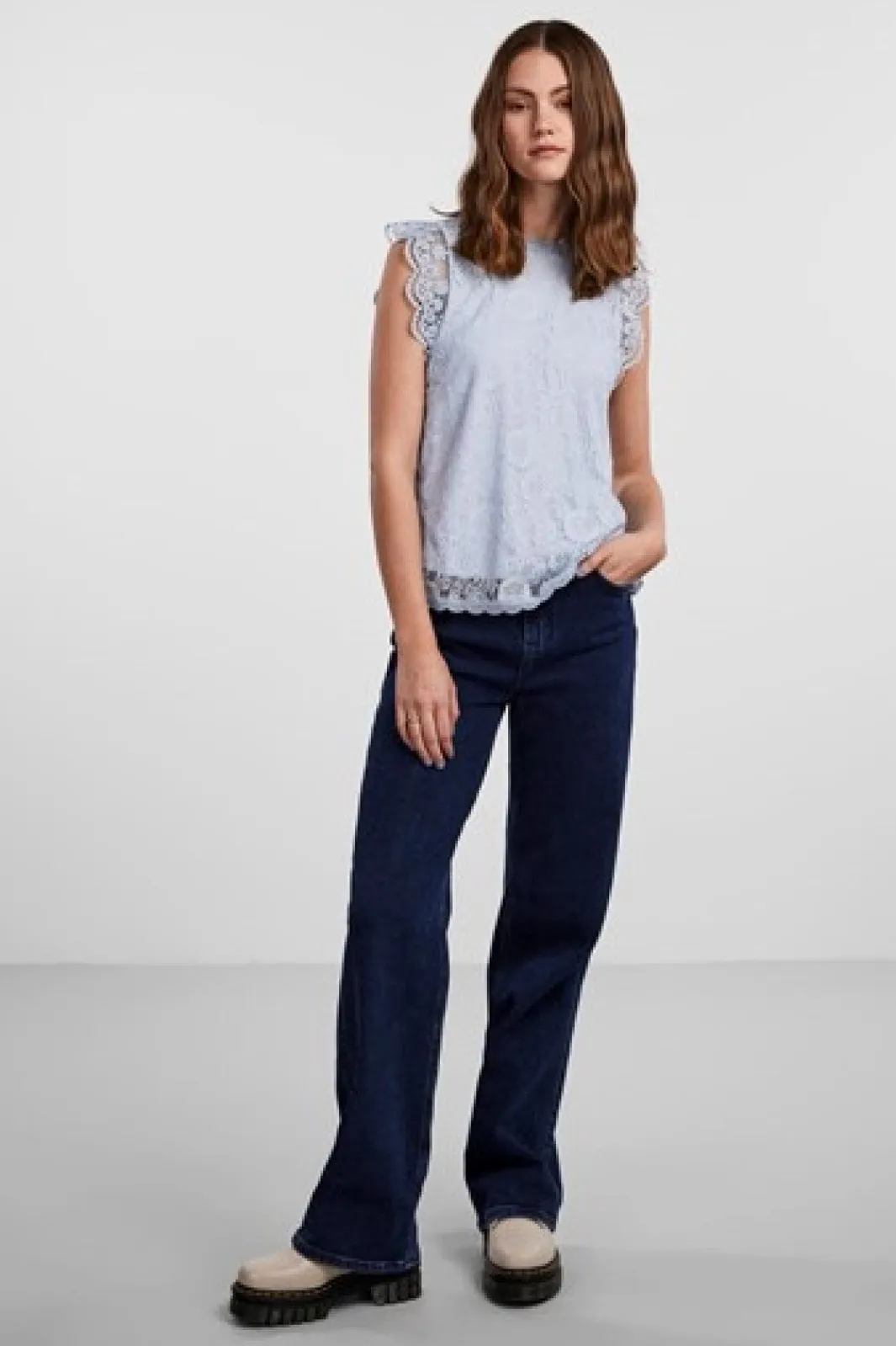 Online Pieces Pcolline Sl Lace Top 3861682 Kentucky Blue