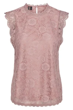New Pieces Pcolline Sl Lace Top Bc Woodrose