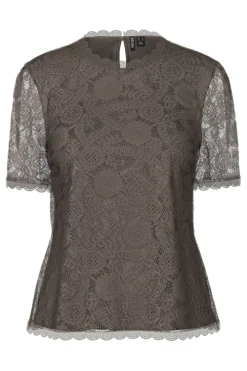 Sale Pieces Pcolline Ss Lace Top 4532907 Morel