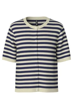 Best Pieces Pcorina Ss Stripe Knit Cardi Pwp 4870440 Maritime Blue Birch