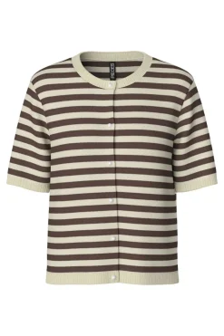 Clearance Pieces Pcorina Ss Stripe Knit Cardi Pwp 4870442 Hot Fudge Birch