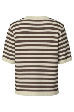 Clearance Pieces Pcorina Ss Stripe Knit Cardi Pwp 4870442 Hot Fudge Birch