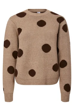 Best Pieces Pcosla Ls O-Neck Knit Pullover 4993184 Toasted Coconut Delicioso Dots