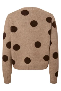 Best Pieces Pcosla Ls O-Neck Knit Pullover 4993184 Toasted Coconut Delicioso Dots