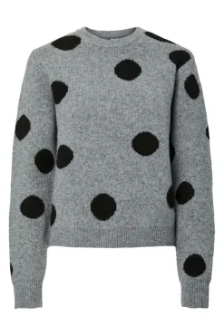 Clearance Pieces Pcosla Ls O-Neck Knit Pullover 4993185 Medium Grey Melange Black Dots